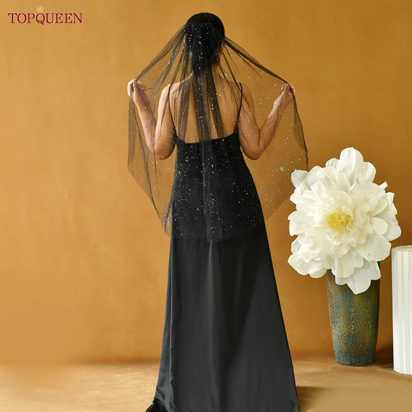 

TOPQUEEN однослойная фата для Хэллоуина, классическая короткая фата на кончиках пальцев, черный свадебный аксессуар Boda Accesorios Ceremonia M118