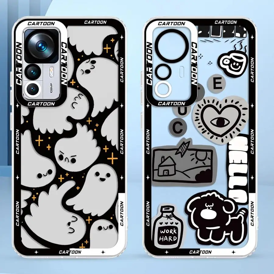 샤오미 레드미 노트 10S 10Lite 8 11 14 13 12 Pro Plus 12S 9 11S 10Pro용 만화 유령 투명 소프트 폰 케이스