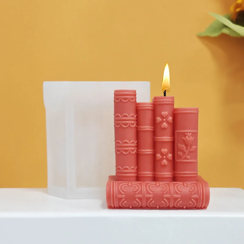 Vintage Carved Book Stack Candle Mold Silicone DIY Handmade Aromatherapy Wax Mold Artistic Study Room Style Decorative Art Handmade Tool