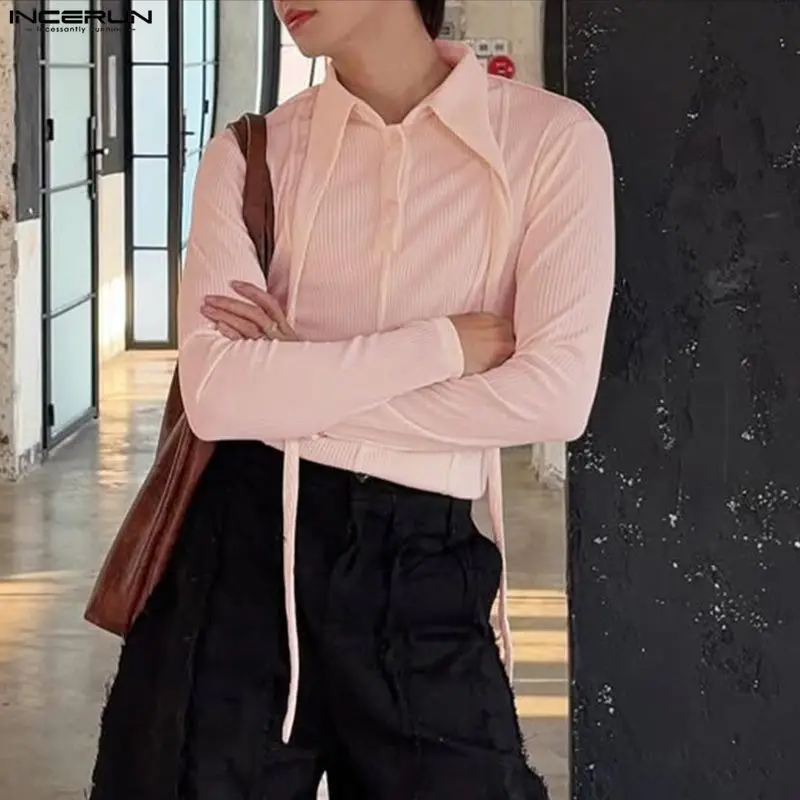 

INCERUN Men Shirt Solid Lapel Long Sleeve Button Casual Men Clothing Streetwear 2026 Korean Style Tops Fashion Shirts For Men