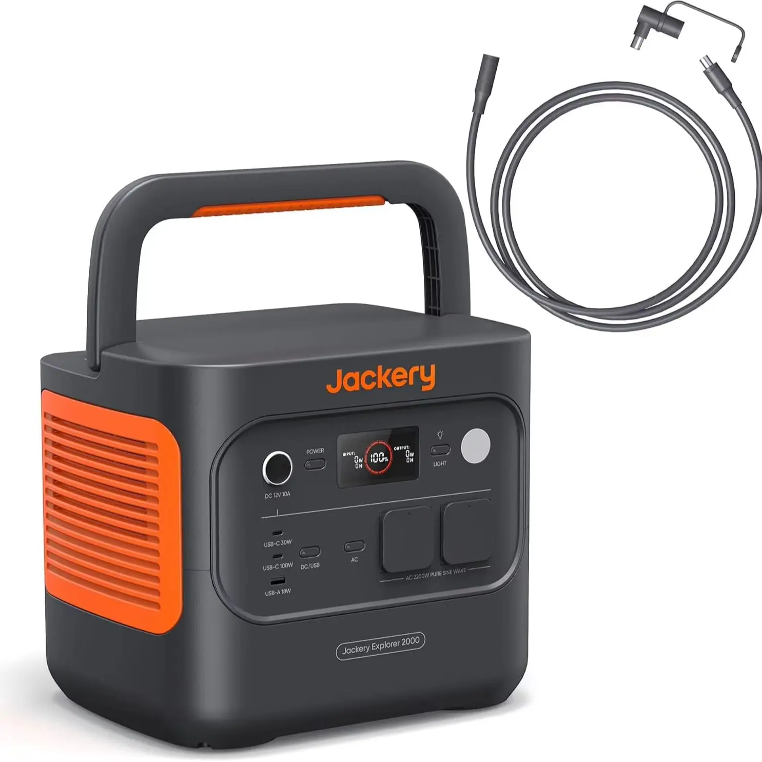 Jackery E2000 v2 tragbare Powerstation mit 5M Solarpanel Verlängerungskabel, 2042Wh Solargenerator mit 2200W Ausgang (Max 4400W), Schnellladung von 0-80% in 52 Min für Notfall, Camping, Wohnmobil