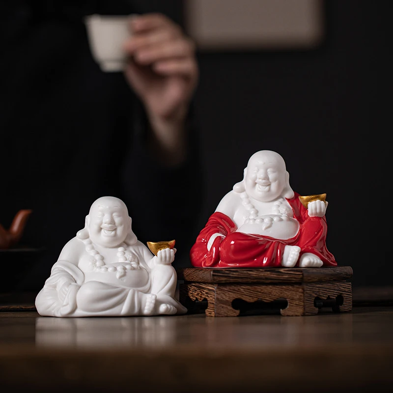 Creative Ceramic Maitreya Ornament, Laughing Buddha With A Big Belly, Zen-Inspired Decoration For Living Room, Office, De