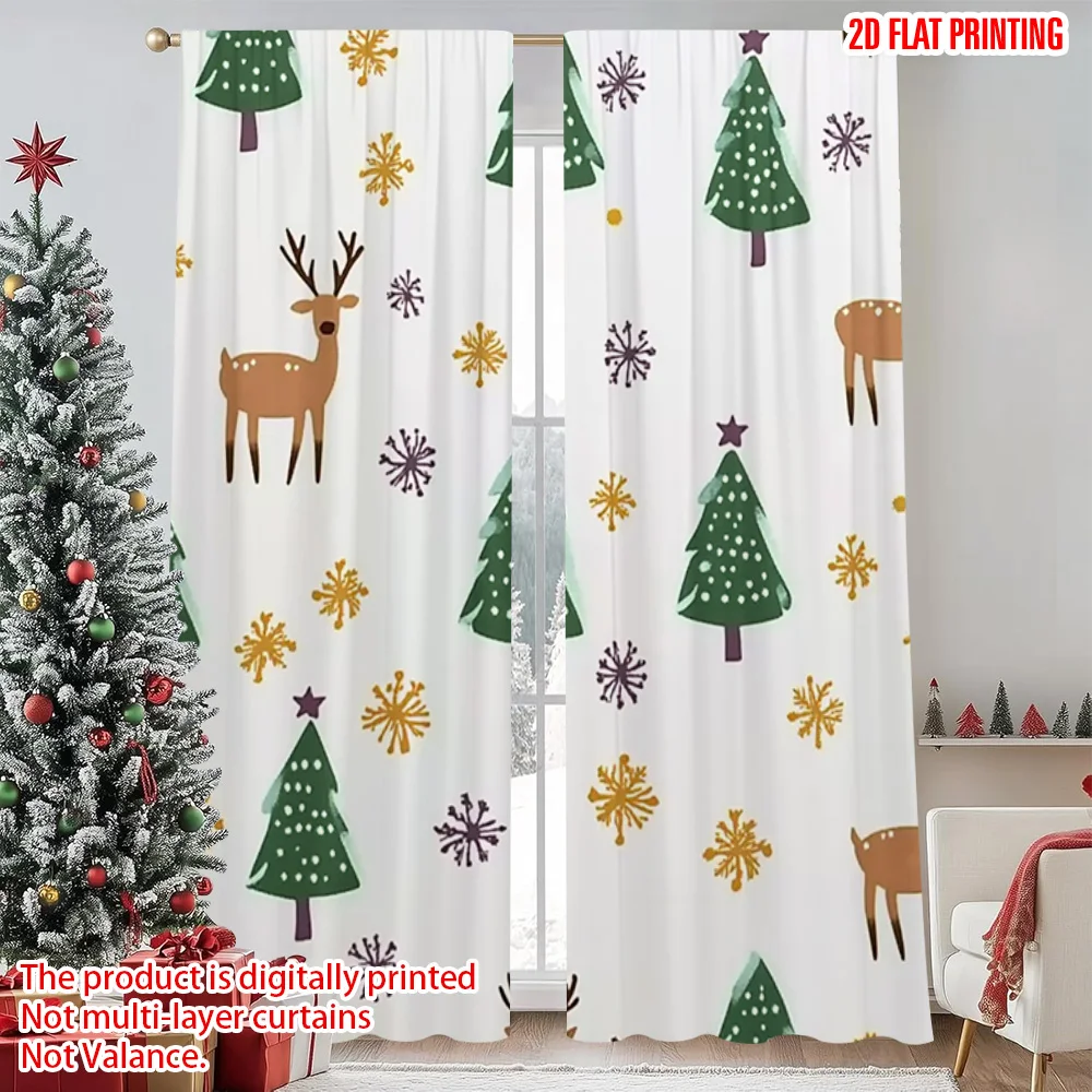 

2pcs 2D flat printing Merry Christmas Drapes Christmas Deer Snowflakes & Trees Machine Washable Polyester Without Electricity
