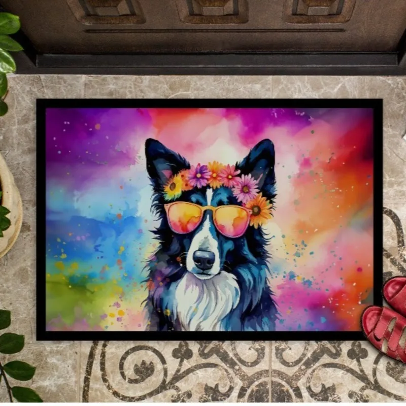 

Коврик Border Collie Hippie Dawg 24x36, нескользящий моющийся коврик с низким ворсом для прихожей в помещении и на открытом воздухе
