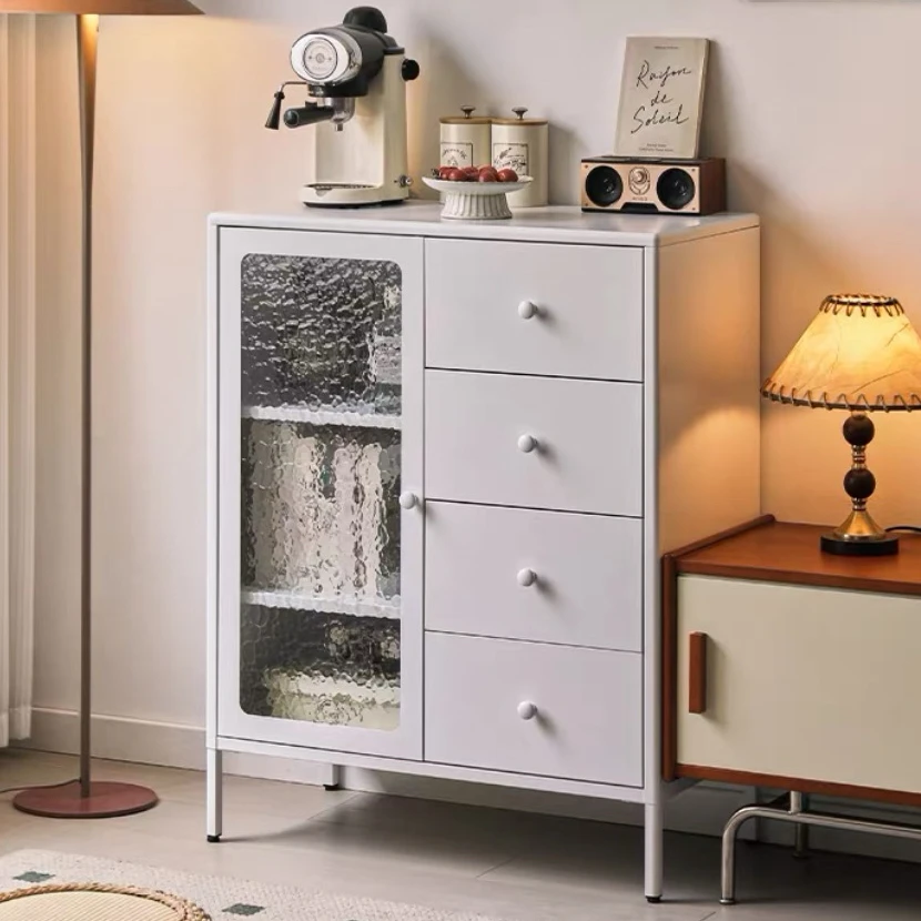

Modern 1-Door 4-Drawer Metal Cupboard Kitchen Sideboard Buffet Cabinet for Home Bar Hotel Living Room Apartment Storage Aparador