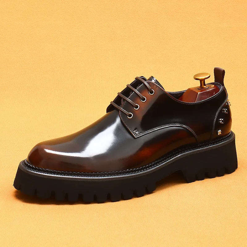 Men\'s Oxfords Genuine Leather Male Wedding Party Dress Shoes for Men Round Head Lace-Up Office Suit Formal Derby Shoes