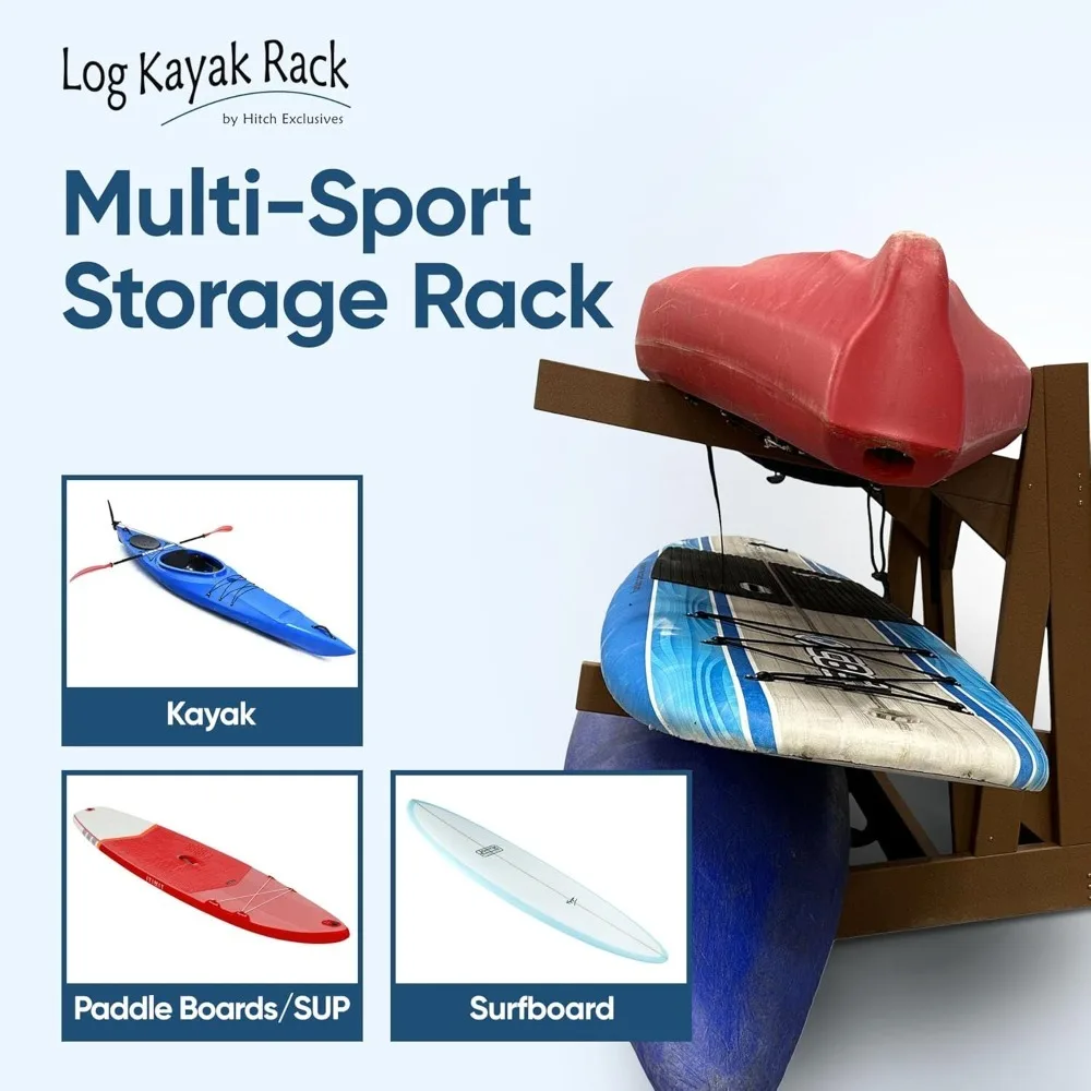 Poly Kayak Rack - 3-Place Kayak Rack for Dock, Recycled Plastic Free Standing Dock, Paddle Board Storage Racks, Surfboard