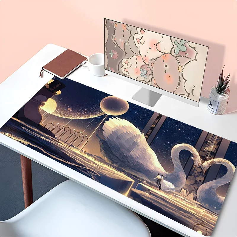 الوردي زهرة سوان ماوس الوسادة كمبيوتر محمول Kawaii الأبيض ريشة تمديد مكتب حصيرة الكمبيوتر أنيمي جماليات ماوس ألعاب خزانة لوحة المفاتيح البساط