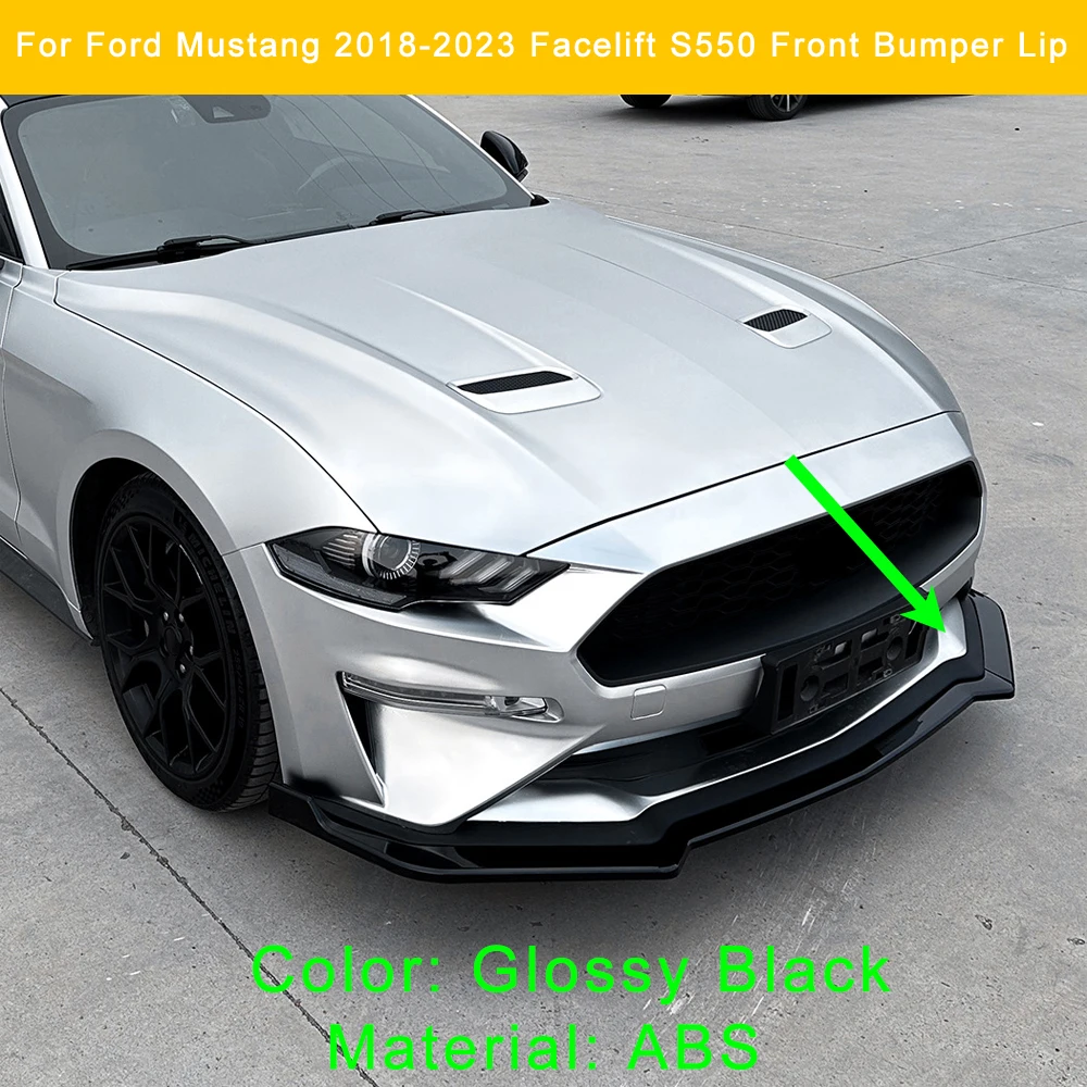 

For Ford Mustang S550 2018-2023 Facelift Front Bumper Lip Splitter Spoiler, ABS Gloss Black Body Kit Perfect Fit