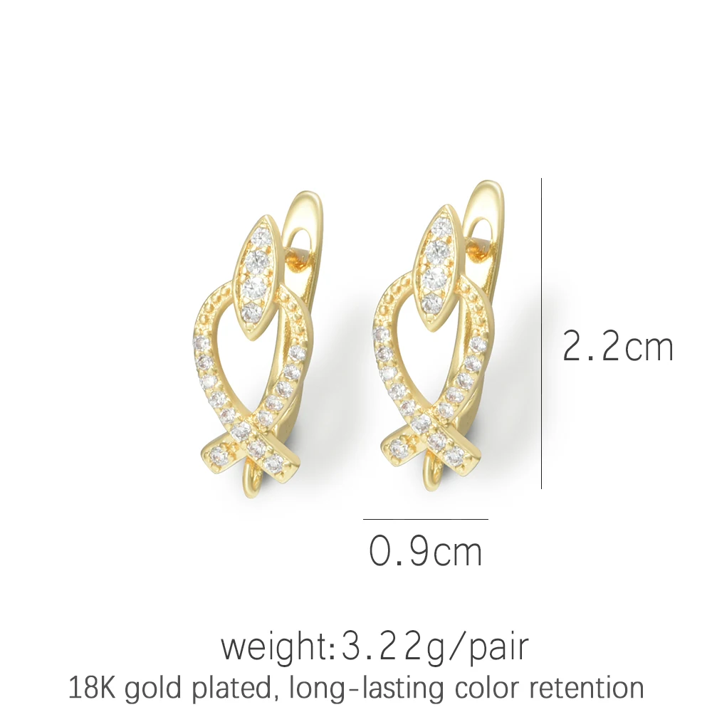 DARENLI 1 Pair French Style Brass Earring Hooks With Zircon DIY Women Clasps For Jewelry Making Accessories Hypoallergenic