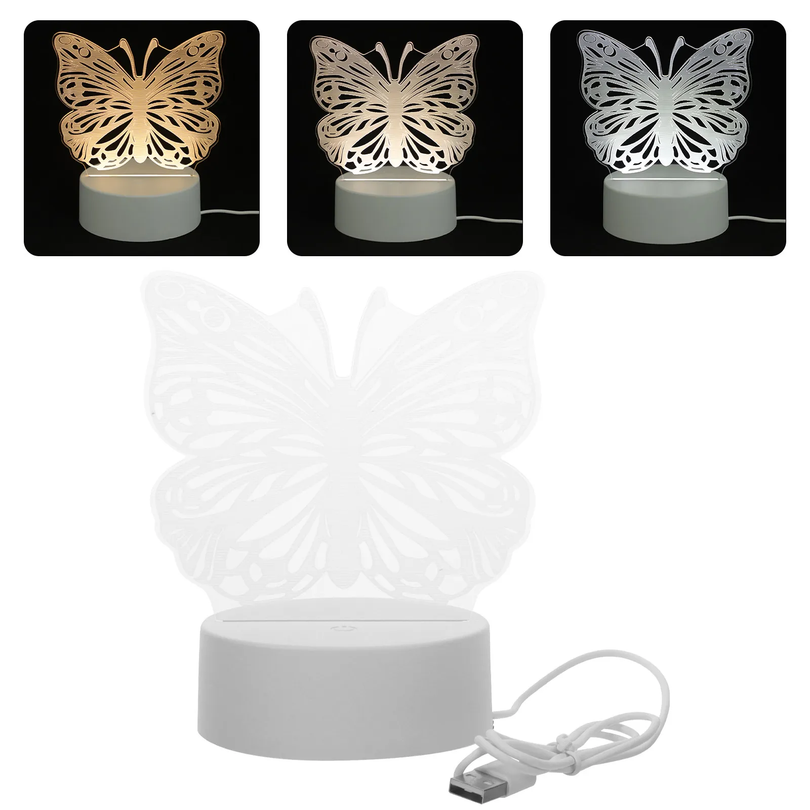 Butterfly Illusion Night Light Acrylic LED Bedside Lamp Stylish Desktop Ornament for Home Cafe Party Decor Visualization Lamp