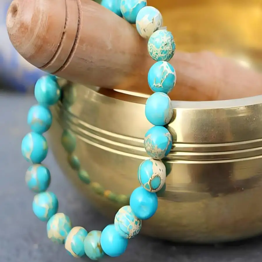 

Natural blue imperial jasper gemstone beaded Mala bracelet Gift Women tassel Mala Men's Chaplet Stone Bodhi Jewelry Buddhist