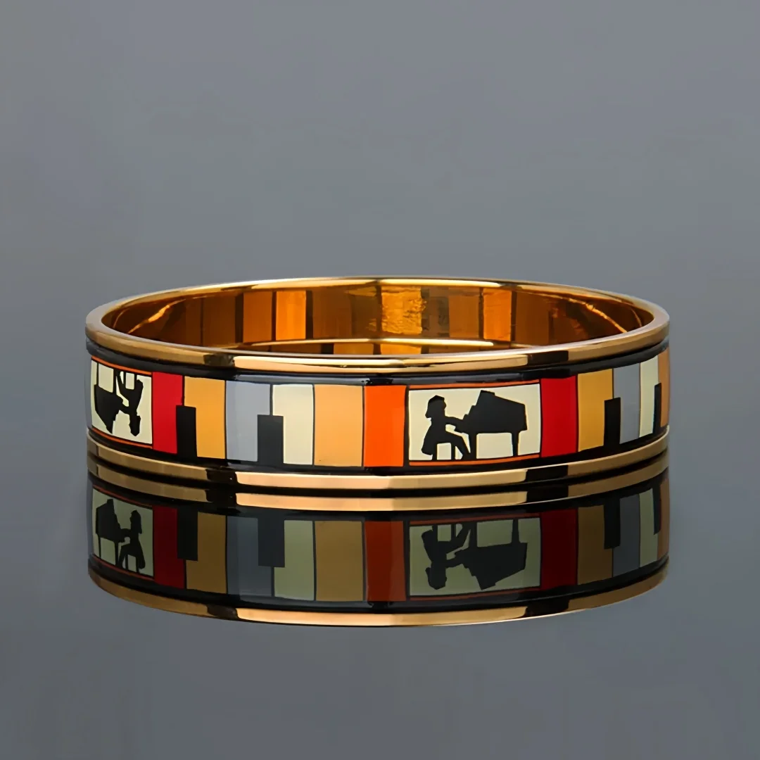 New Cloisonne Charms Bangle for Women Enamel Dream Piano Pattern Gilded Bracelets Fine Choice Jewelry Lover's Gift Wholesale