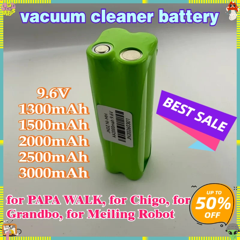 

9.6V 1300mAh-3000mAh NI-MH Battery for PAPA WALK, Chigo, Grandbo, Meiling Robot Vacuum Cleaner
