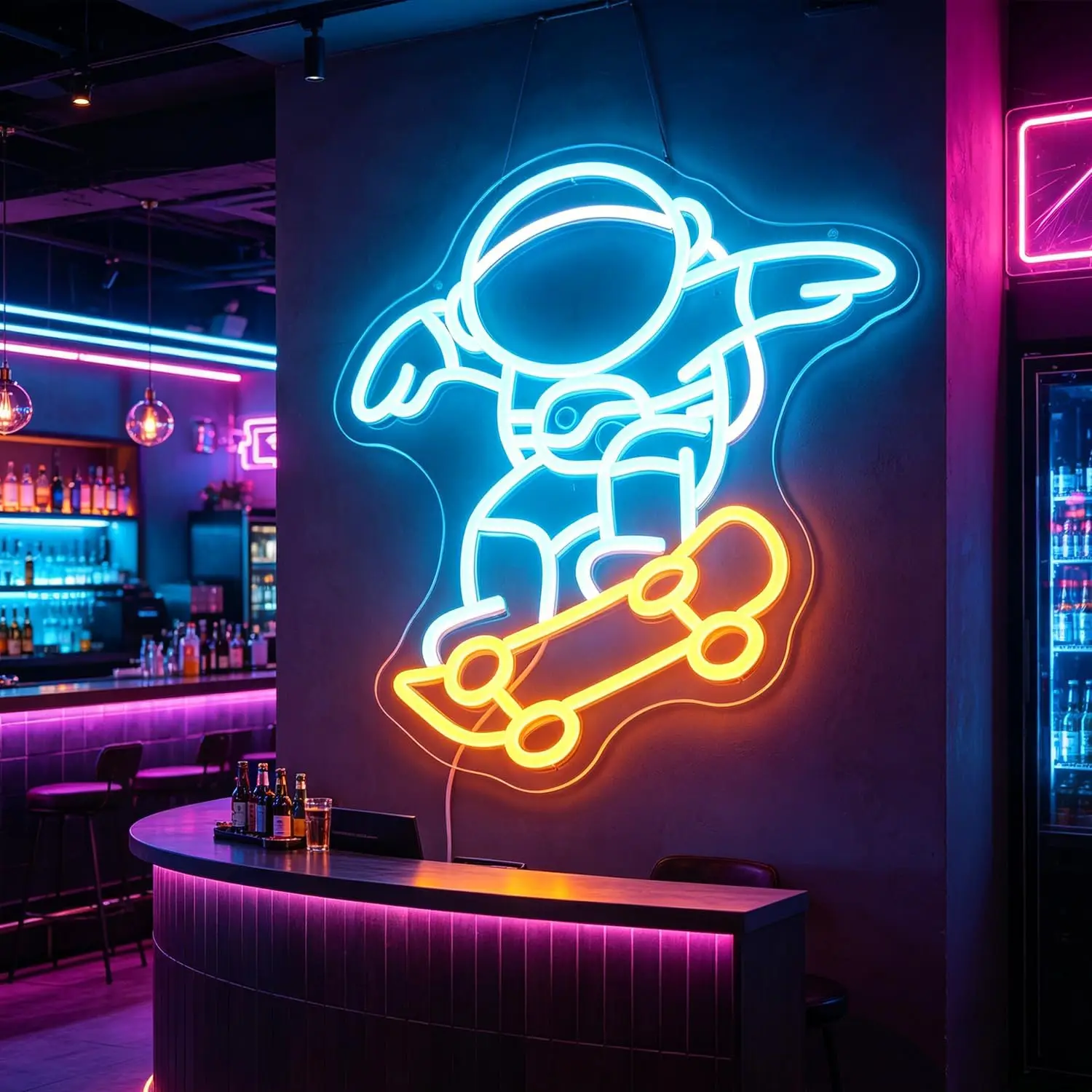 Astronaut Neon Sign Skateboard Spaceman LED Neon Light Bar Party Bedroom Kids Game Room Wall Decor Christmas Gift USB Powered