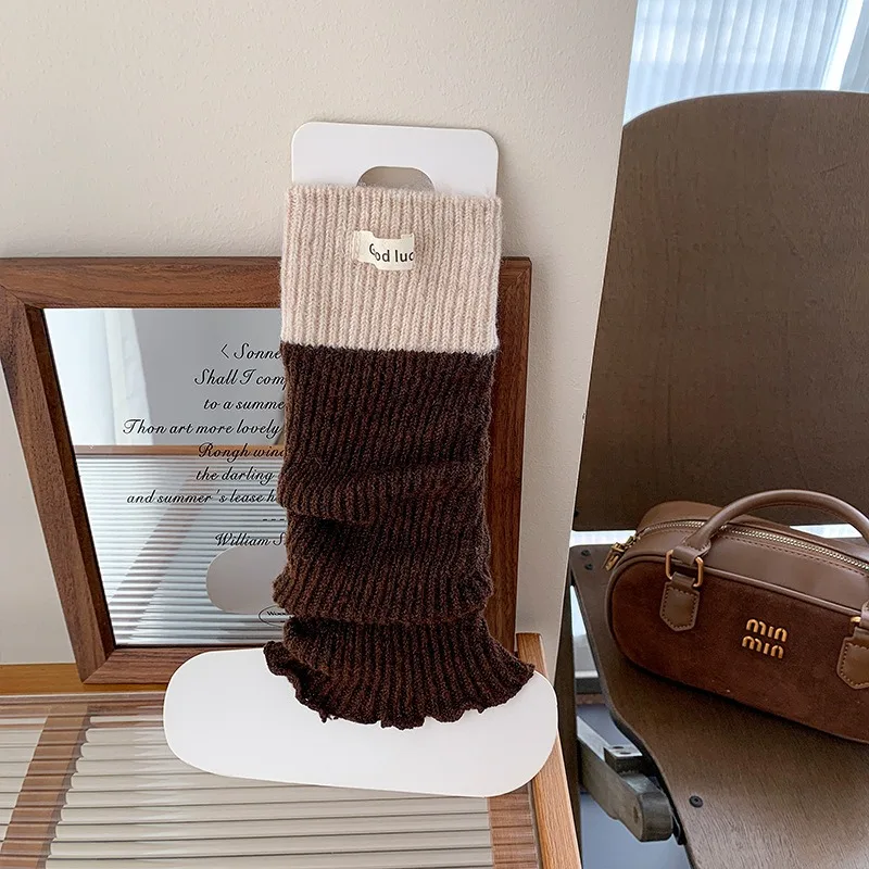 Women's Fall and Winter Wool Sock Covers - Color-matched Knitted Merlot Long Stockings with Thick and Warm Calf Sleeves