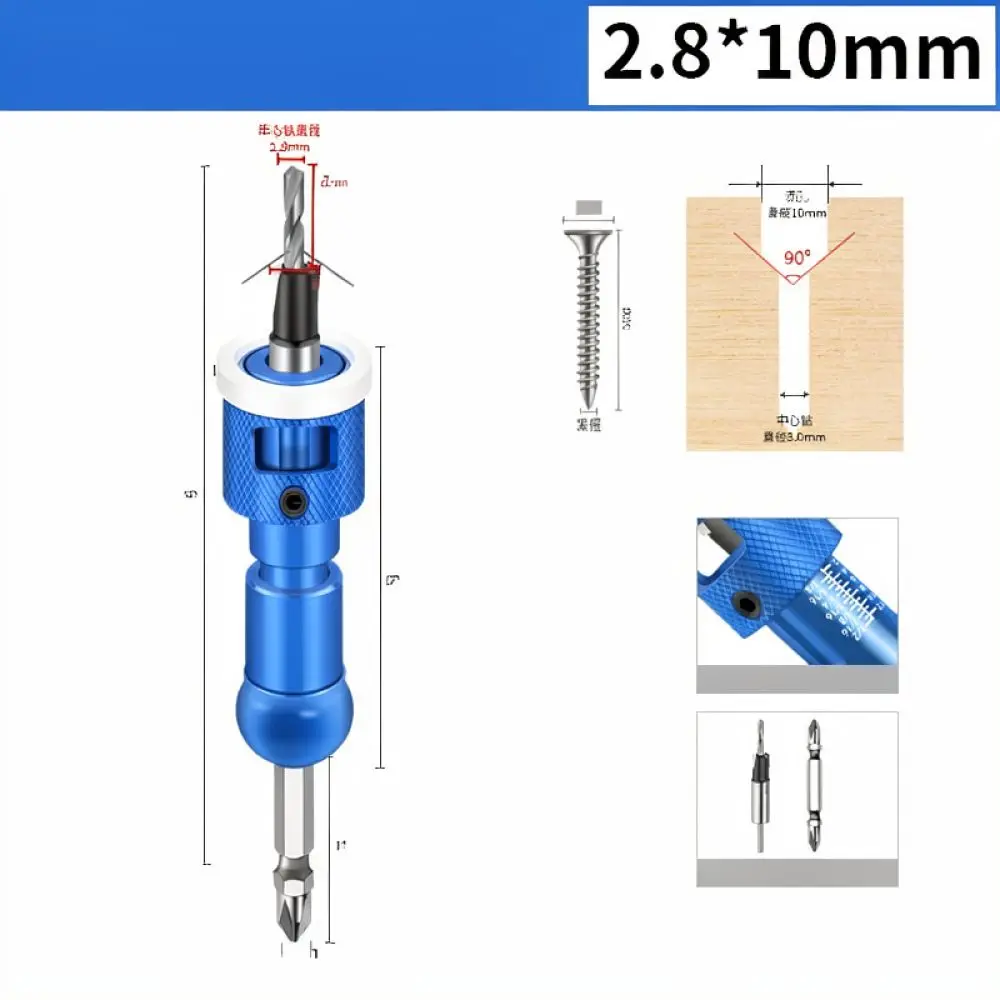 Woodworking Countersink Drill Bit With Depth Stop Adjustable Hex Shank Screw Hole Opener Carpentry Crafting Tool Set