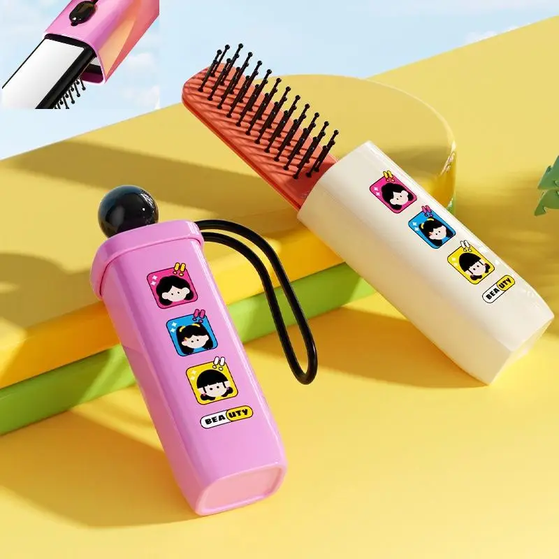 Mini peine retráctil de bolsillo con espejo, cepillo de masaje portátil para salón, viajes, herramientas de estilismo de maquillaje al aire libre, 1 Uds.