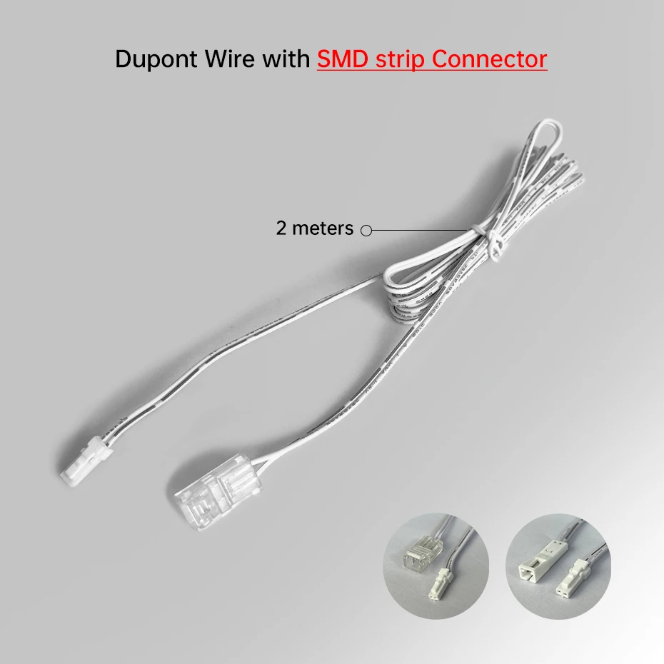 5/10/20Pcs 2m Dupont Wire 2Pin 8mm 10mm Crystal Buckle Ultra Thin Connector for 12V 24V 2835 SMD LED Strip Light Extension