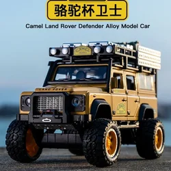 1:28 Land Rover Defender Toy Car Camel Trophy Alloy Diecast Pull Back Model Sound Light Metal Vehicles Children Gifts Collection