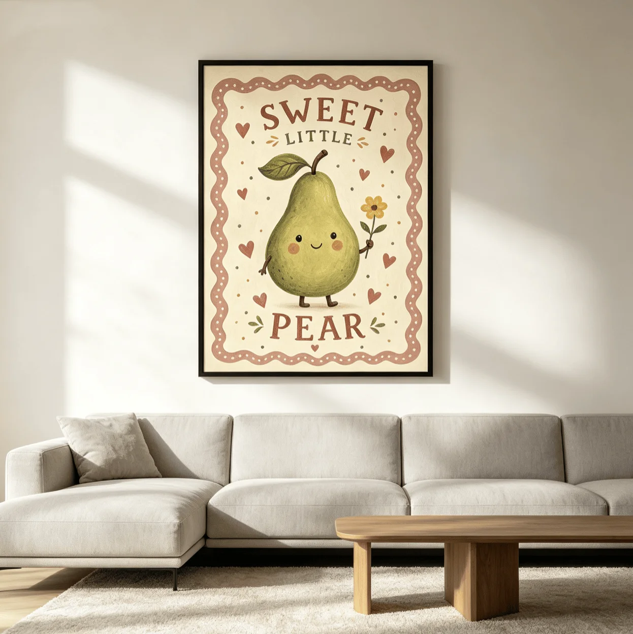 Cute Sweet Little Pear Wall Art Canvas Prints, Kawaii Fruit Posters, Vintage Nursery Decor for Kids Bedroom Playroom Decor