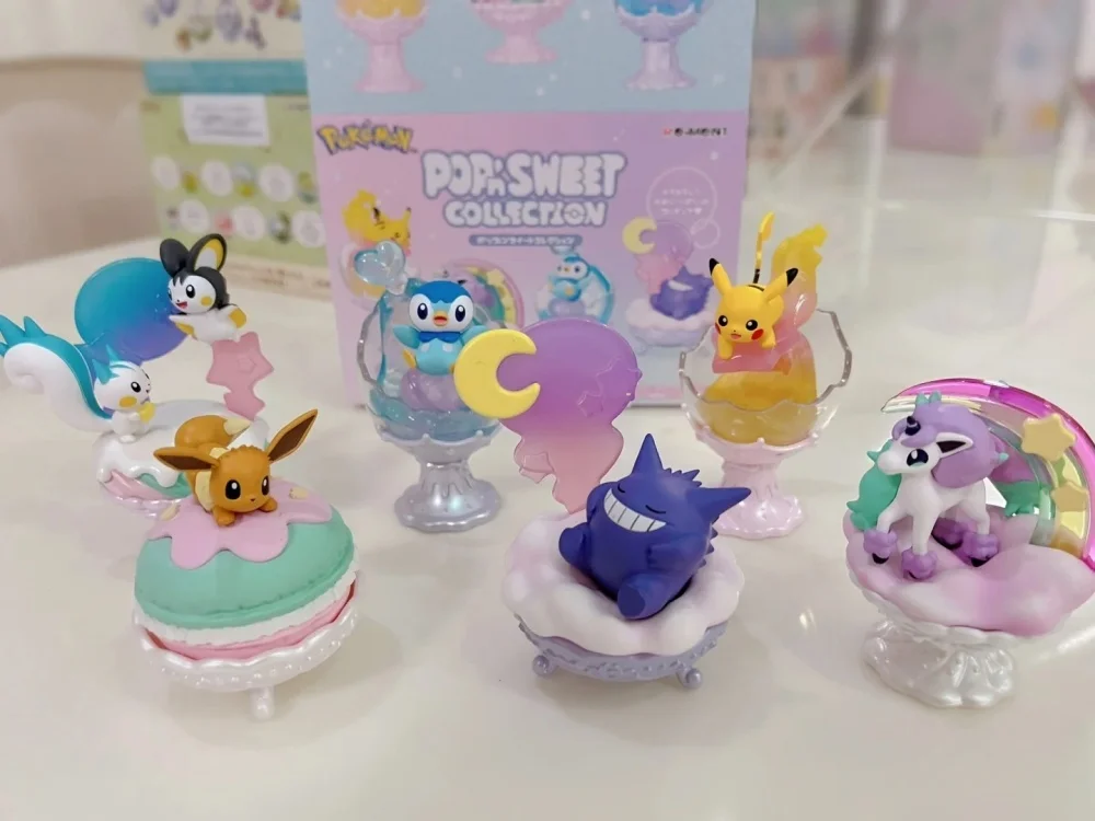 リーメントポケモンミニチュアシーン装飾品カップフィギュアブラインドボックスおもちゃポニータ Gengar Pachirisu Emolga 人形モデルのおもちゃキッズギフト