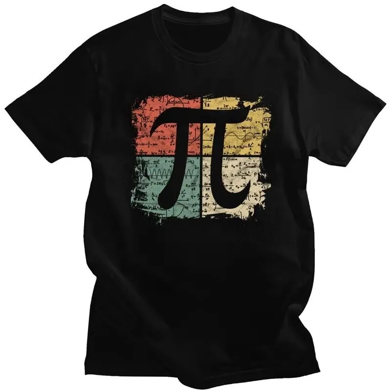 Retro Square Pi Symbol Math Teacher Geek Graphic Tee for Men Casual Cotton Short Sleeve T-Shirt