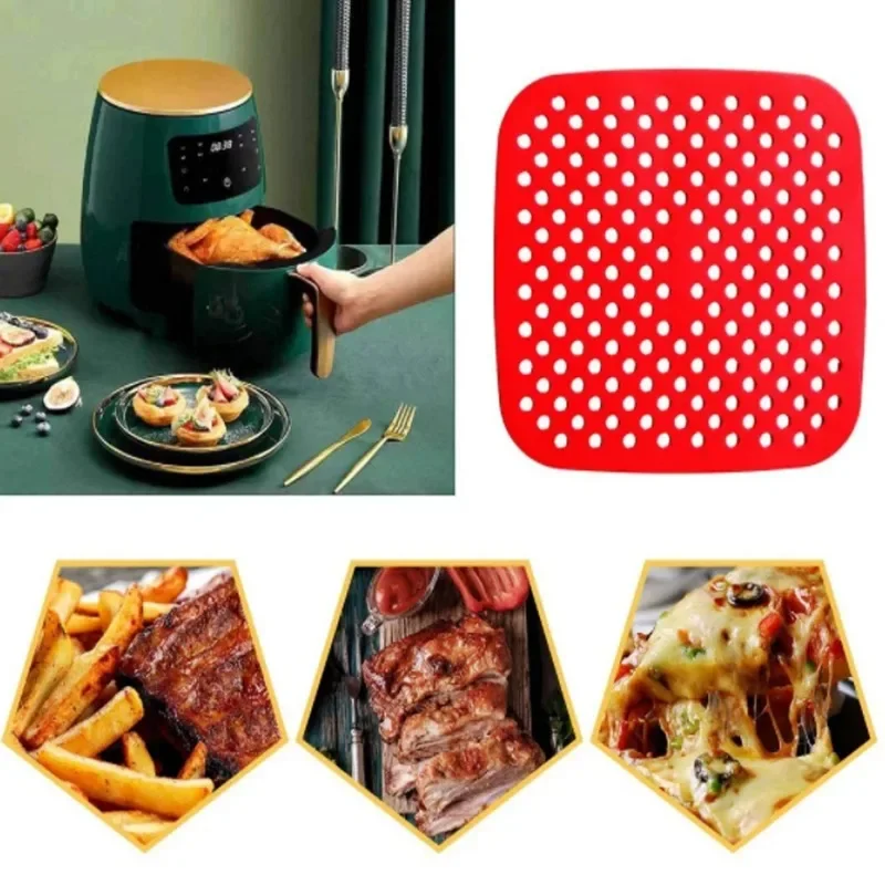 Air Fryer Liner Food Grade Reusable Silicone Anti-slip Round Mat Non-Stick Steaming Basket Steamers Cooking Kitchen image 3