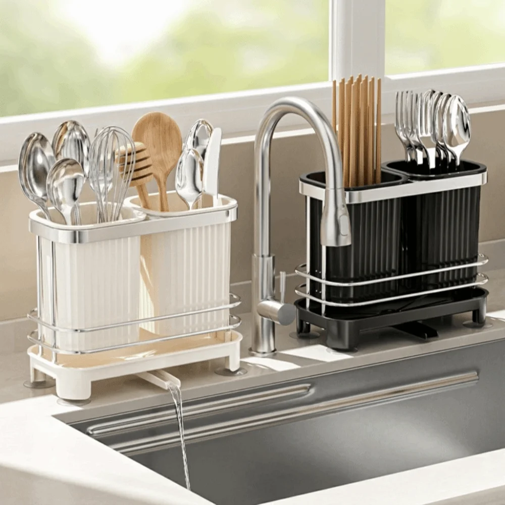 Self-Draining Dishware Draining Rack Multi-functional Light Luxury Kitchen Organizer Durable Space-Saving Chopstick Storage Rack