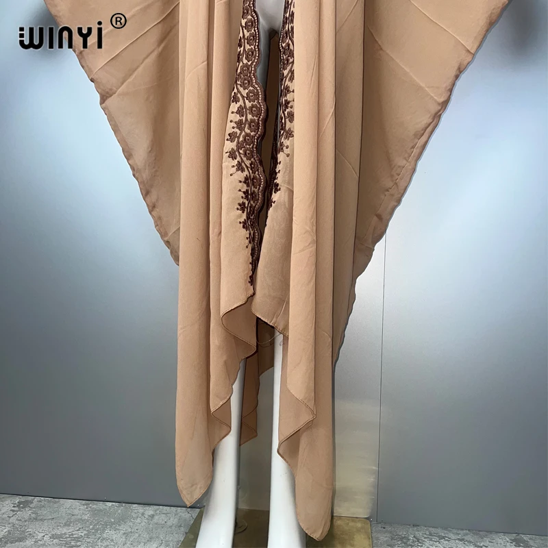 WINYI boho kimono Chiffon embroidery Cardigan sexy  evening dress abaya dubai luxury cover-ups beach outfits women party dress