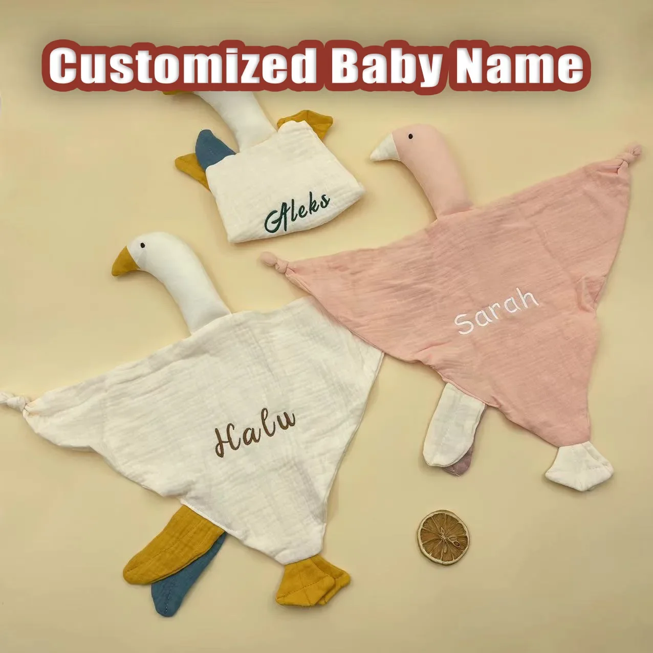 Personalized Baby First Name Comforter Muslin Baby Cotton Sleeping Doll For Infant Kids Toys Baby Cuddle Cloth Custom Name Gift