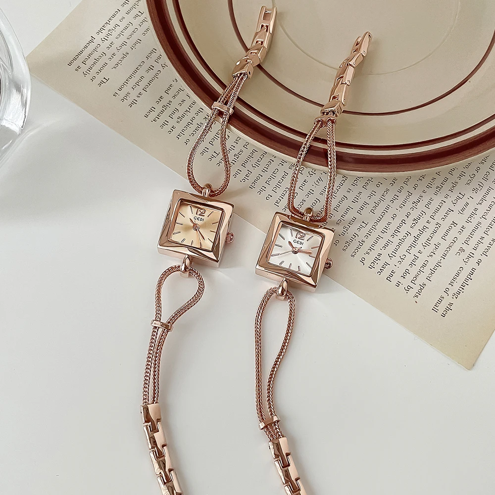 GEDI Square Rose Gold Women Watch Elegant Chain Bracelet Quartz Women's Wristwatch Luxury Fashion Ladies Dress Watch Gift