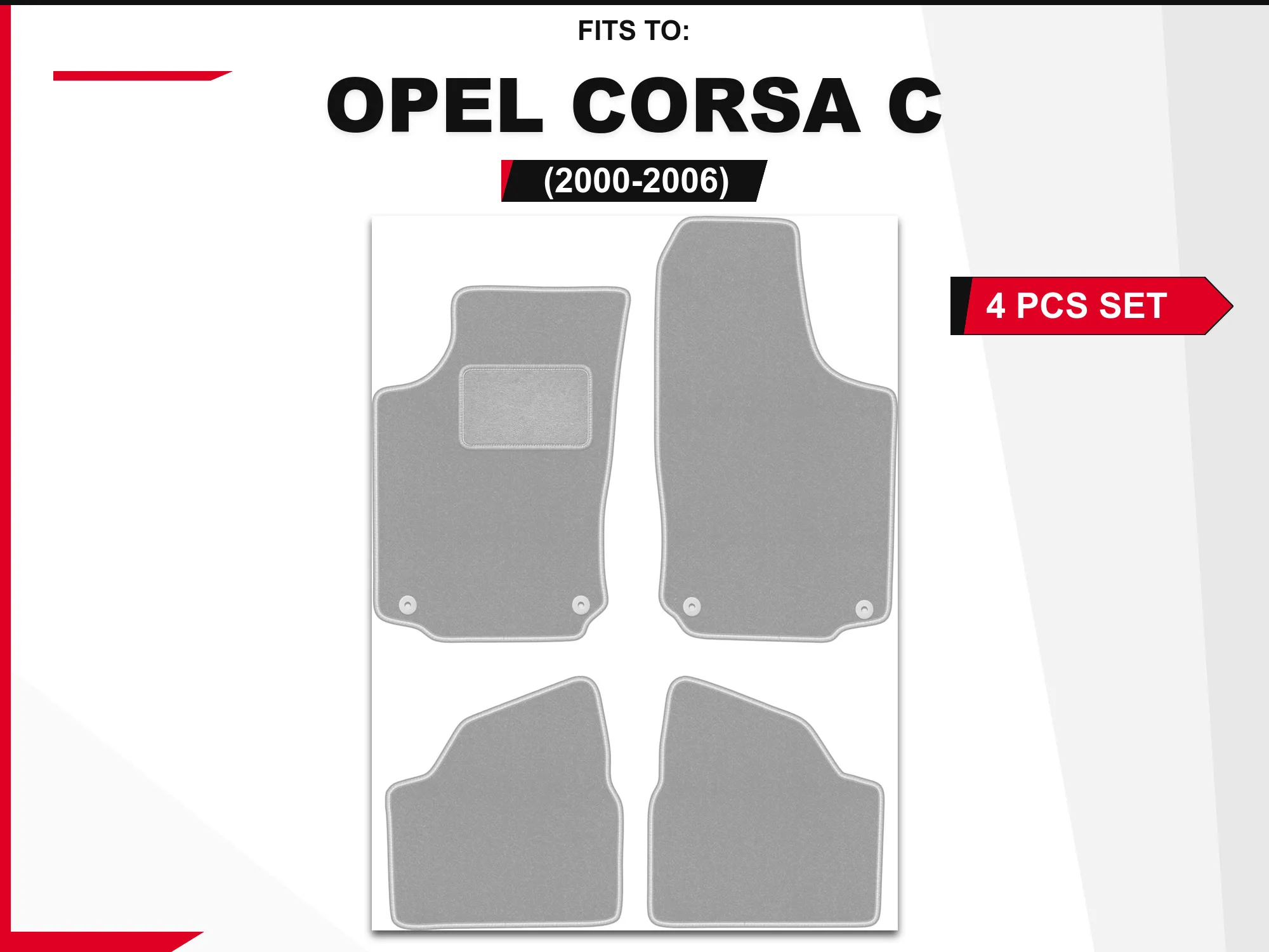 OSLO velourtapijten voor: Opel Corsa C 2000-2006 hatchback Grijs 4 stuks