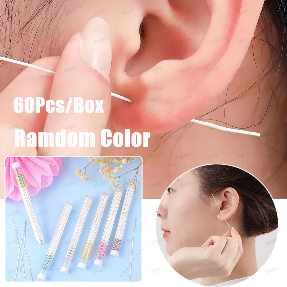 

60 шт., набор для чистки проколотых ушей, растительный раствор, бумажная нить, инструменты для ухода за ушными отверстиями, одноразовые средства для чистки отверстий для сережек, разные цвета
