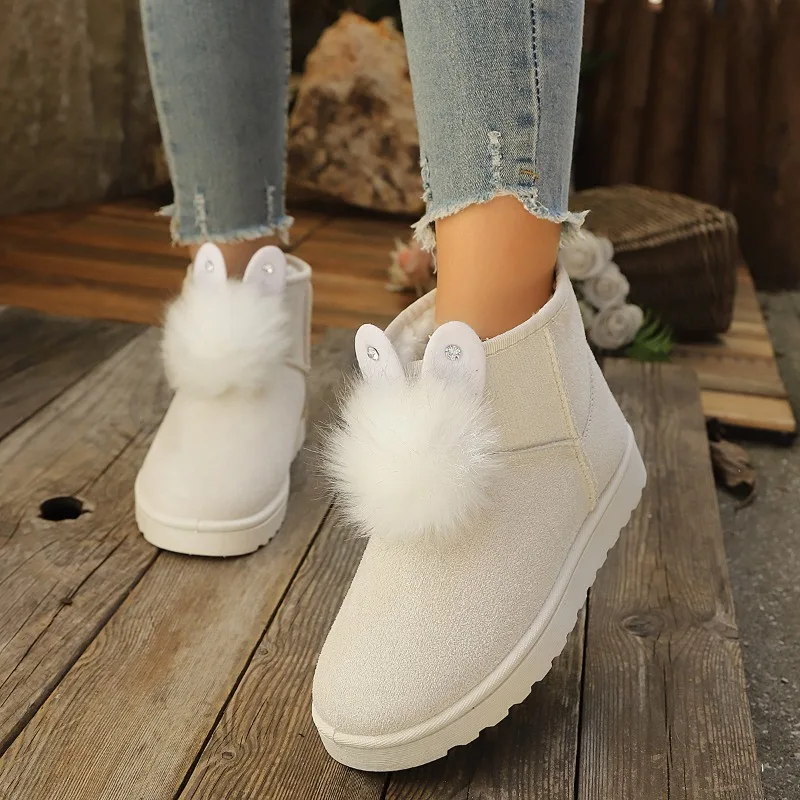 Winter Fashion Plush Faux Rabbit Design Warm Women's Snow Boots 2026 New Round Toe Comfort Thick Sole Outdoor Casual Women Boots