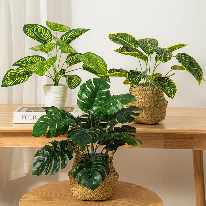 Artificial Turtle Back Monstera Leaf Simulation Fake Flowers Plant Pot Plastic Leaf Faux Plant Branch Ornamental Home Room Decor