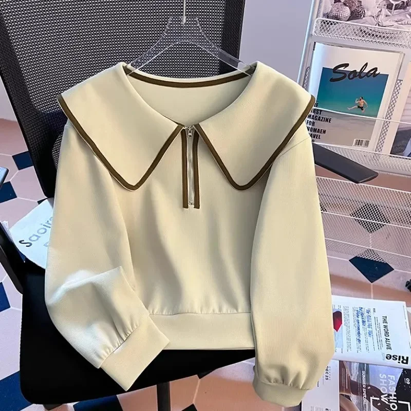 Sweat à capuche demi-fermeture éclair pour femme, sweat à capuche Sportedly, veste courte sans chapeau, haut féminin, mode printemps et automne, nouveau, 2025