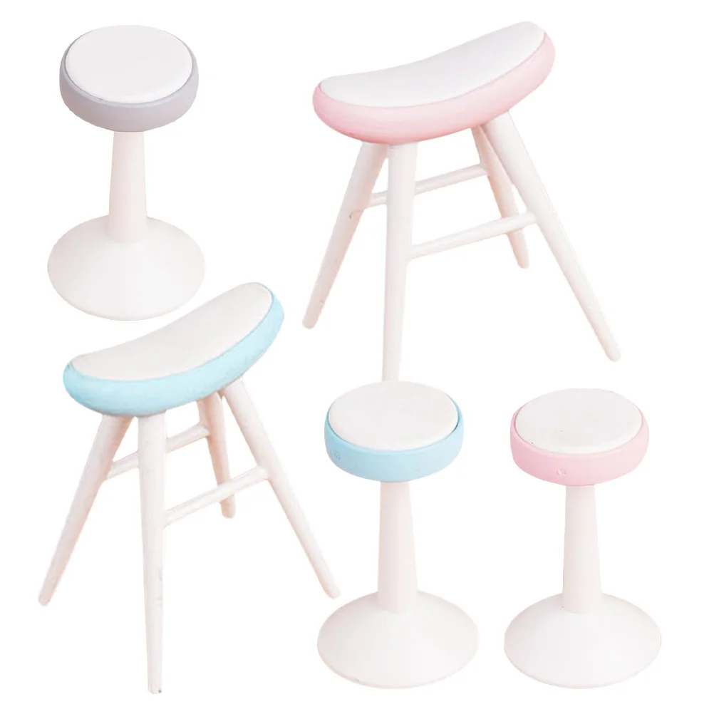 5Pcs Miniature Plastic Dollhouse Stools Chairs for DIY Micro Landscape Furniture Accessories Kids Pretend Play