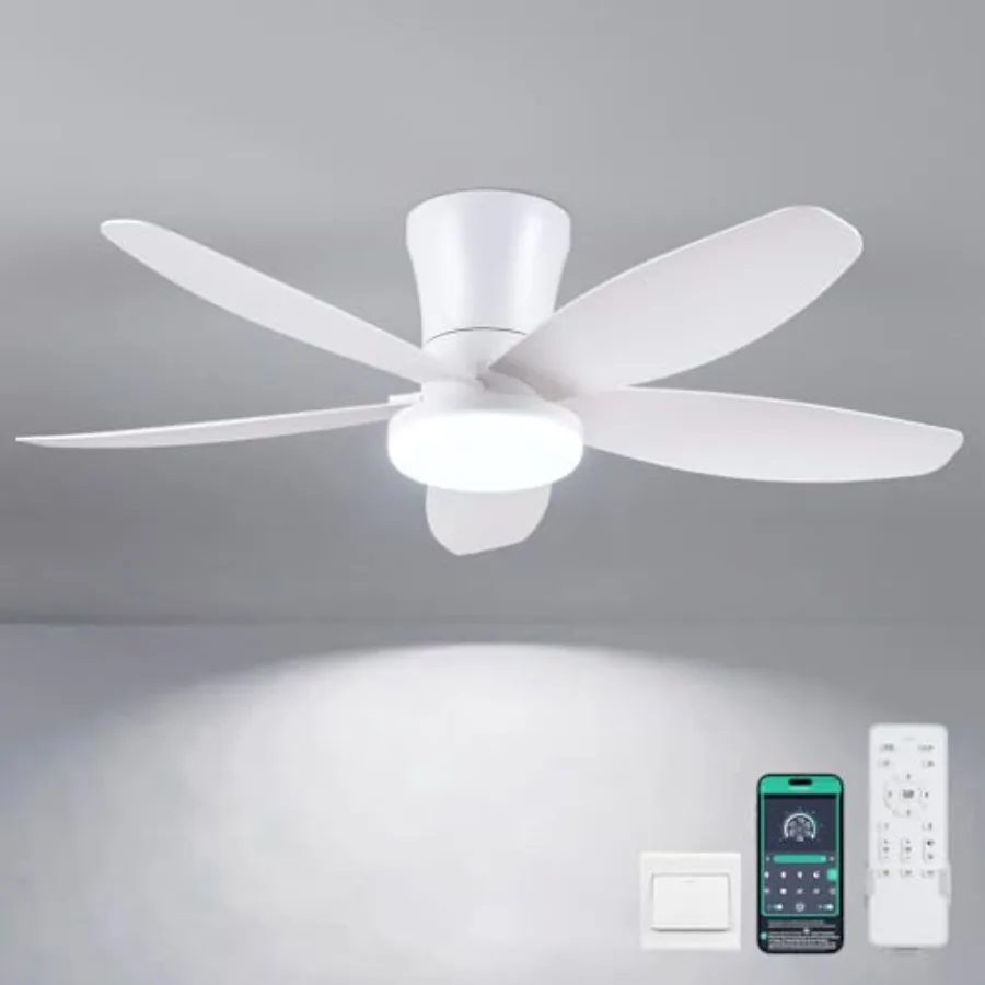 Ceiling Fans with Lights-36 Low Profile Ceiling Fan with Light and Remote/APP ControlFlush Mount DC Reversible LED Dimmable Mod