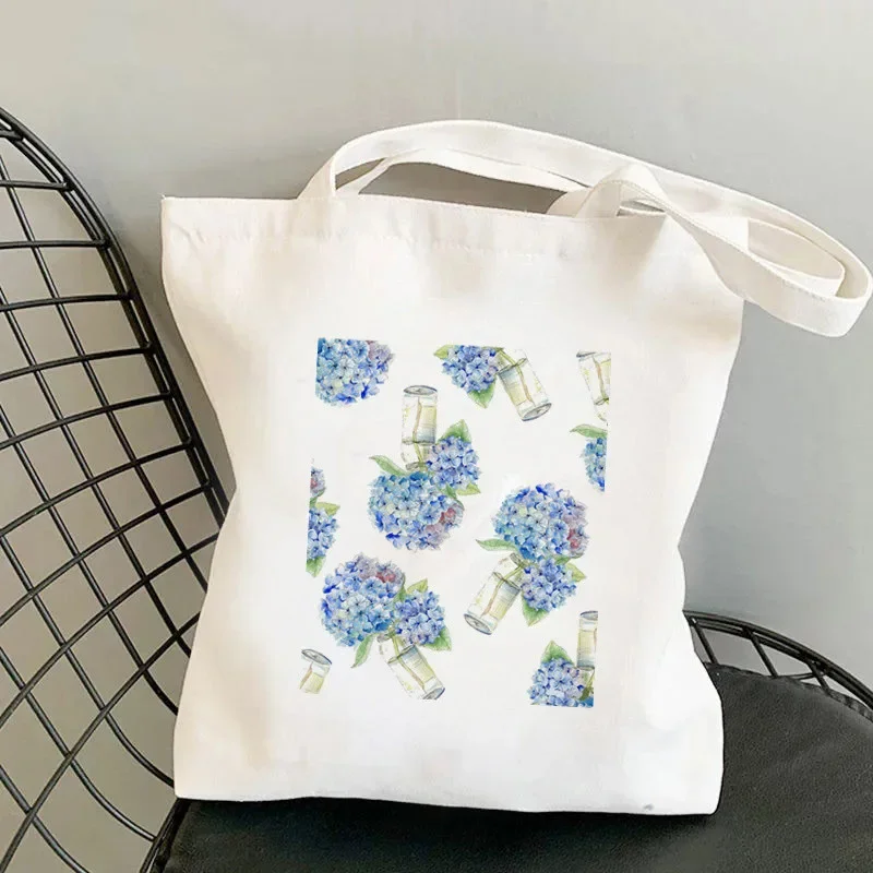 Bright-Colored Fresh Flower Shopper Tote Bag Shoulder Foldable Fashion Large Canvas Handbag High Capacity Shopping Bag