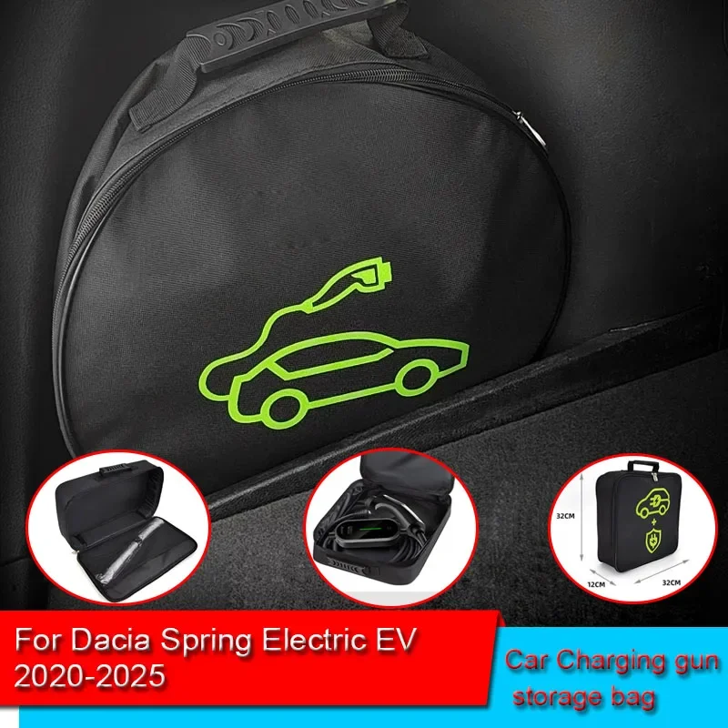 For Dacia Spring Electric EV 2020-2023 Waterproof Retardant Trunk Storage Box EV Car Portable Charging Cable Storage Carry Bag