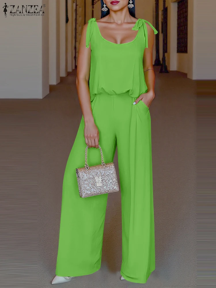 

ZANZEA Women Sleeveless Bandage Tank Outfits Casual Loose 2PCS Pants Sets Fashion Wide Leg Trouser Suit 2025 Summer Matching Set