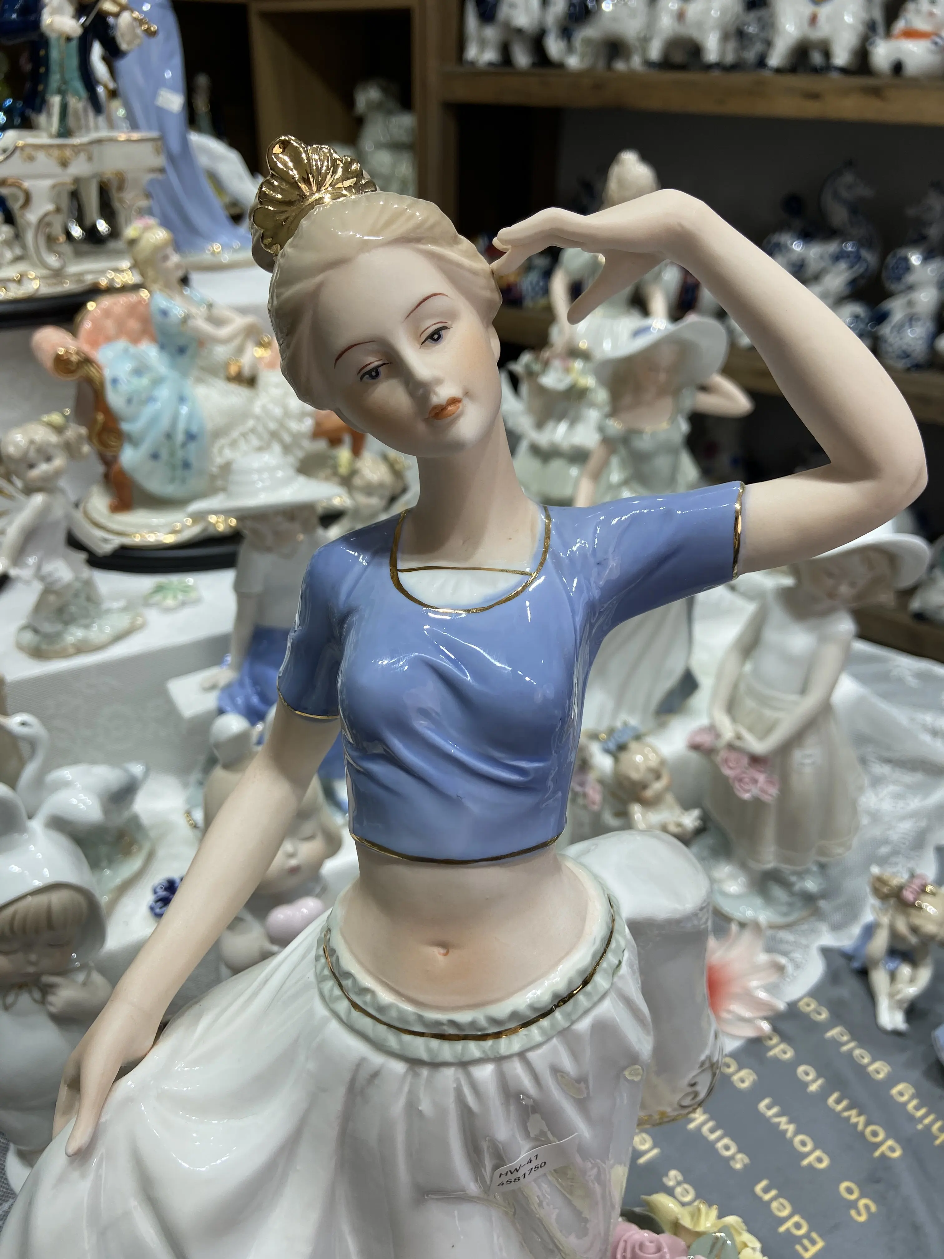 Vintage Spanish Dancing Girl Porcelain Figurine European Victorian Beauty Ceramic Statue With Flower Basket Home Room Decoration view 3
