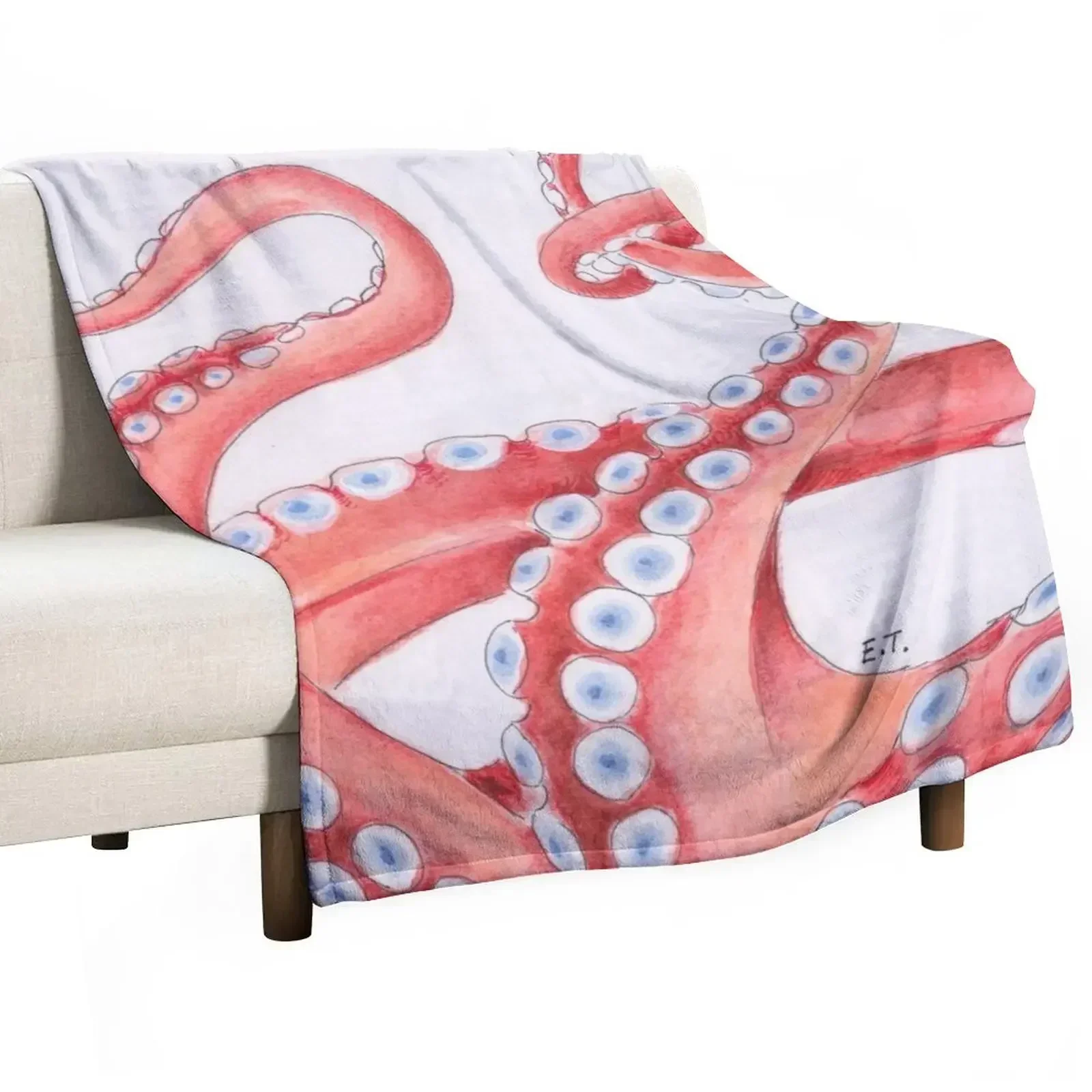 Red Tentacles Octopus Kraken Watercolor Ink dance Beach Exotic Throw Blanket blankets ands anime Camping Bed linens Blankets
