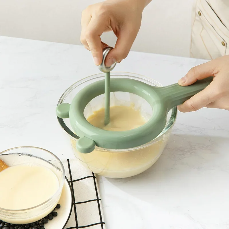 Nylon Fine Mesh Strainer 80/120 Mesh Plastic Mesh Colander with Handle and Mix Stick Hanging Soy Milk Filter Accessories
