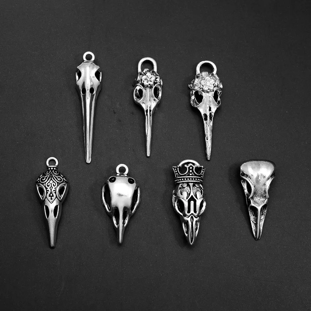 5pcs/Lot Vintage Halloween Bird Charms Skull Skeleton Head Pendants For DIY Earring Necklace Keychain Jewelry Making Supplies