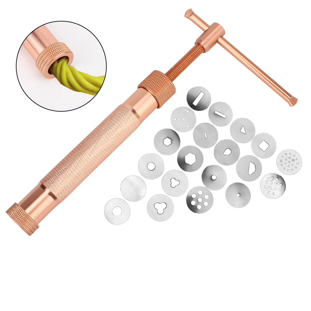 Perfect Rose Gold Sugar Paste Extruder Fondant Cake Sculpture Polymer Tool With 20 Tips Clay Craft Clay Cake Sculpture Gun