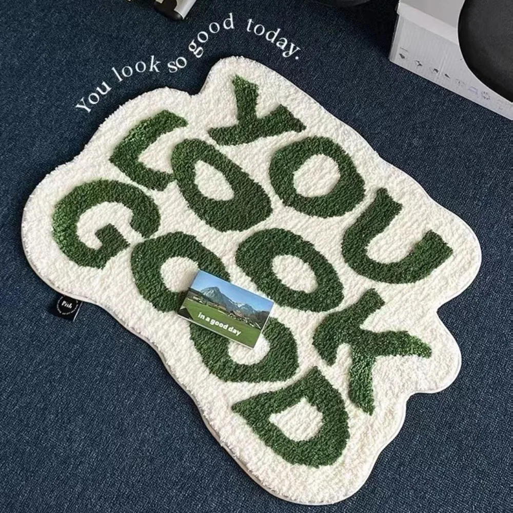 

Green Letter Insulated Bedroom Bedside Rug Non Slip Bathroom Cloakroom Balcony Living Room Sofa Mat for Home Decor Use