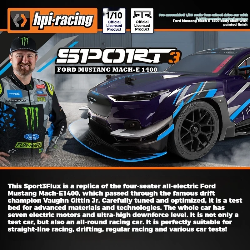 HPI SPORT 3 1/10 التحكم عن بعد الانجراف شقة تشغيل نموذج سيارة Mach-E1400 على الطرق الوعرة شاحنة 160530 للعب والهوايات