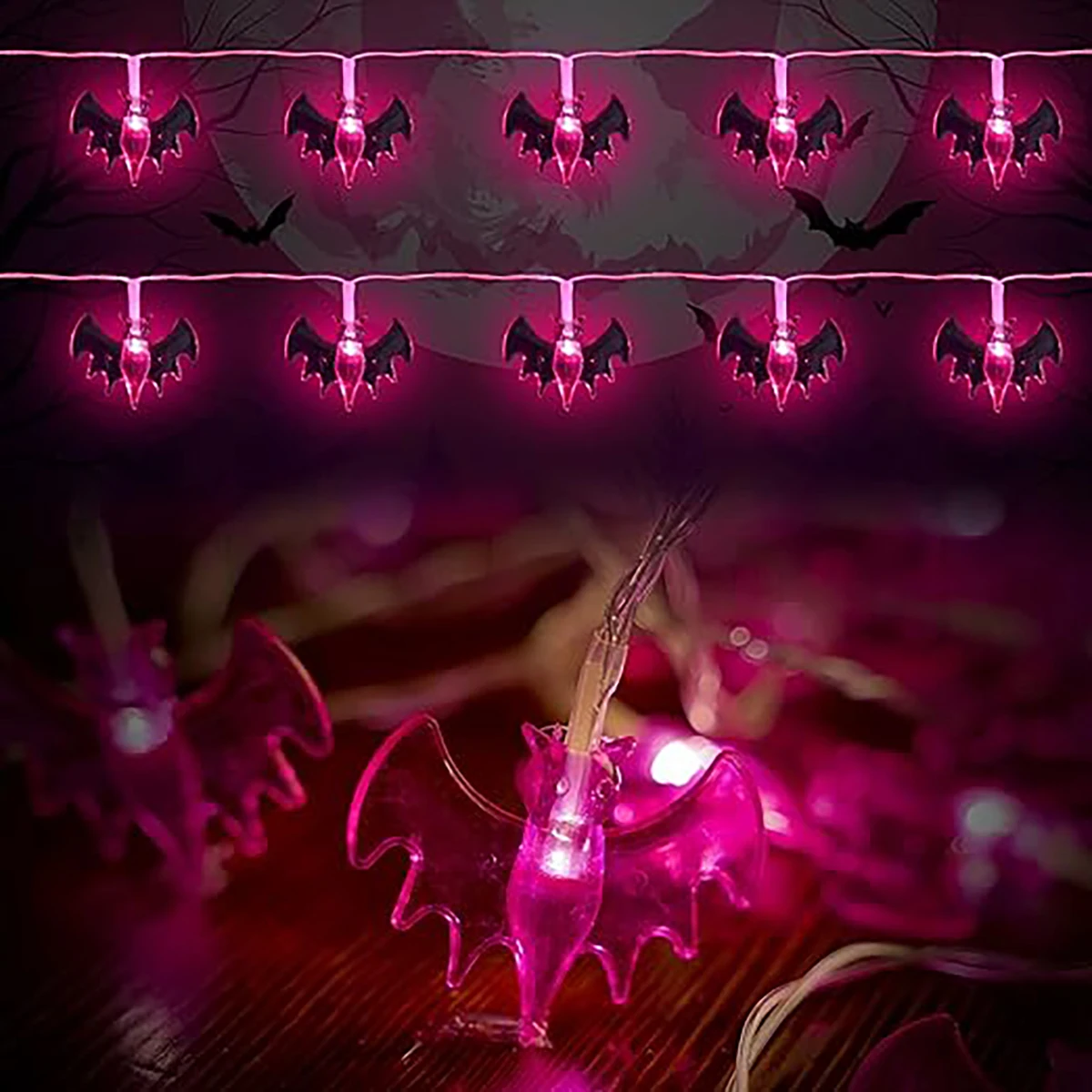1pc Halloween Bat String Lights，Battery Operated Indoor/Outdoor Hanging Decoration for Halloween(Batteries Not Included)